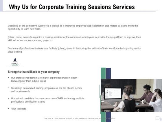 Staff Engagement Training And Development Proposal Why Us For Corporate Training Sessions Services Portrait PDF Staff Engagement Training And Development Proposal Why Us For Corporate Training Sessions Services Portrait PDF