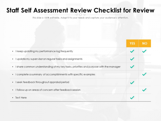 Staff Self Assessment Review Checklist For Review Ppt PowerPoint Presentation File Background Image PDF
