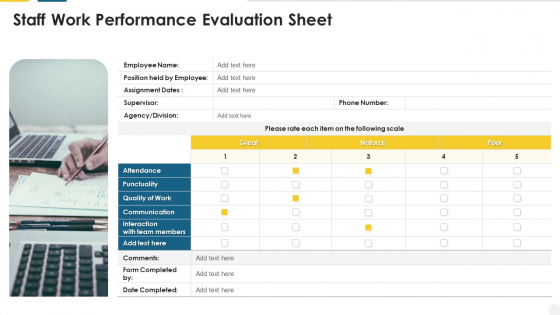 Staff Work Performance Evaluation Sheet Professional PDF