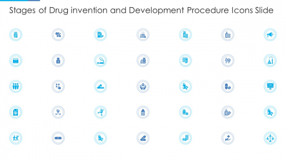 Stages Of Drug Invention And Development Procedure Icons Slide Template PDF Stages Of Drug Invention And Development Procedure Icons Slide Template PDF