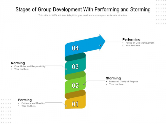 Stages Of Group Development With Performing And Storming Ppt PowerPoint Presentation Pictures Master Slide PDF