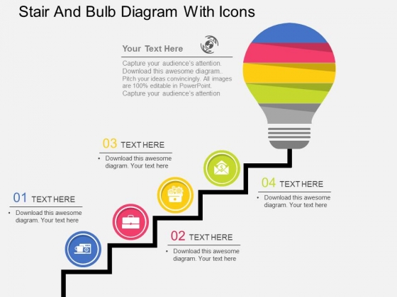 Stair And Bulb Diagram With Icons Powerpoint Template Stair And Bulb Diagram With Icons Powerpoint Template