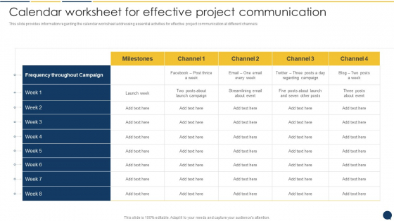 Stakeholder Communication Program Calendar Worksheet For Effective Project Communication Designs PDF Stakeholder Communication Program Calendar Worksheet For Effective Project Communication Designs PDF