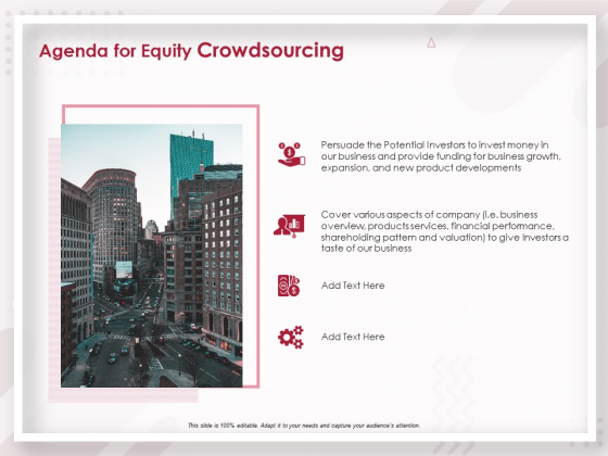Startup Pitch To Raise Capital From Crowdfunding Agenda For Equity Crowdsourcing Summary PDF Startup Pitch To Raise Capital From Crowdfunding Agenda For Equity Crowdsourcing Summary PDF