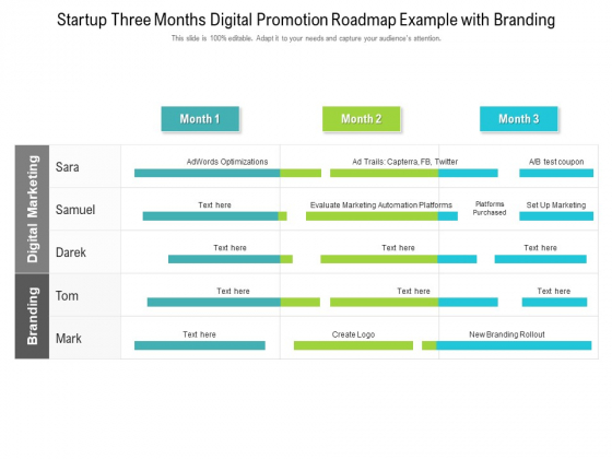 Startup Three Months Digital Promotion Roadmap Example With Branding Mockup Startup Three Months Digital Promotion Roadmap Example With Branding Mockup