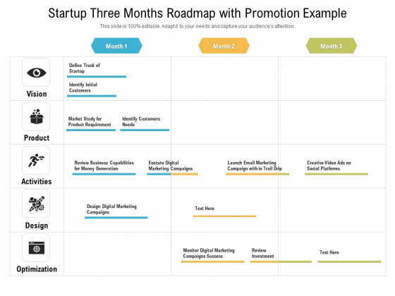 Startup Three Months Roadmap With Promotion Example Elements Startup Three Months Roadmap With Promotion Example Elements