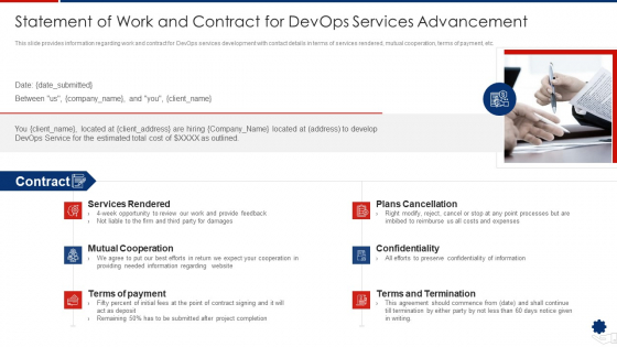 Statement Of Work And Contract For Devops Services Advancement Designs PDF