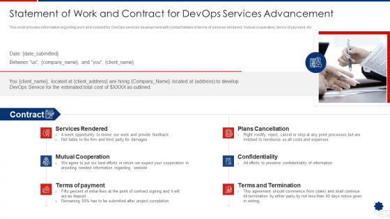 Statement Of Work And Contract For Devops Services Advancement Designs PDF Statement Of Work And Contract For Devops Services Advancement Designs PDF