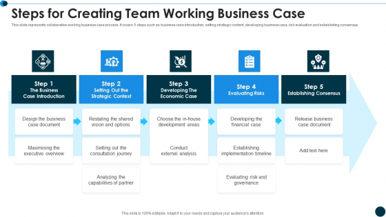 Steps For Creating Team Working Business Case Ppt Model Designs Download PDF