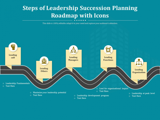 Steps Of Leadership Succession Planning Roadmap With Icons Ppt PowerPoint Presentation Styles Example File PDF