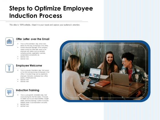 Steps To Optimize Employee Induction Process Ppt PowerPoint Presentation Icon Diagrams PDF
