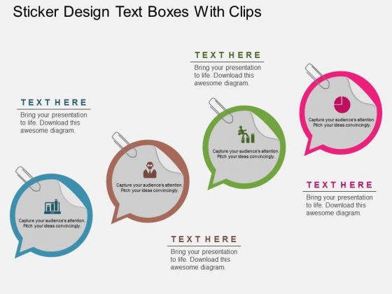 Sticker Design Text Boxes With Clips Powerpoint Template