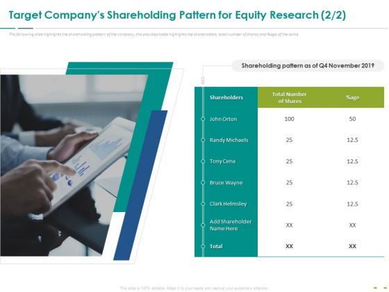 Stock Market Research Report Target Companys Shareholding Pattern For Equity Research Pattern Ideas PDF