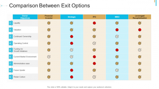 Stock Offering As An Exit Alternative Comparison Between Exit Options Brochure PDF