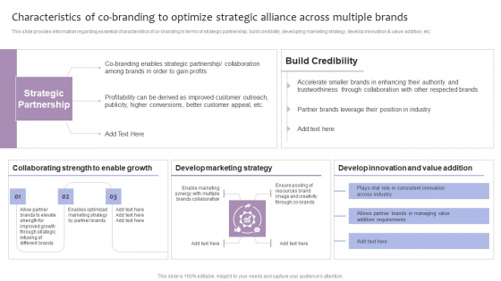 Strategic Brand Management Characteristics Of Co Branding To Optimize Strategic Alliance Template PDF