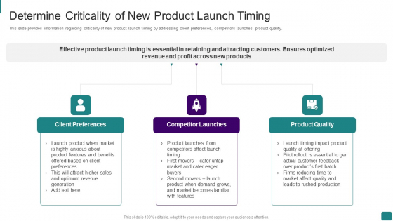 Strategic Guide To Launch New Product In Market Determine Criticality Of New Product Launch Timing Background PDF