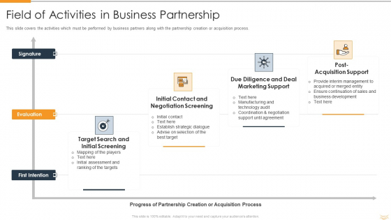 Strategic Partnership Management Plan Field Of Activities In Business Partnership Structure PDF