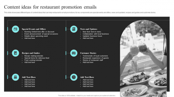 Strategic Promotional Guide For Restaurant Business Advertising Content Ideas For Restaurant Promotion Emails Pictures PDF