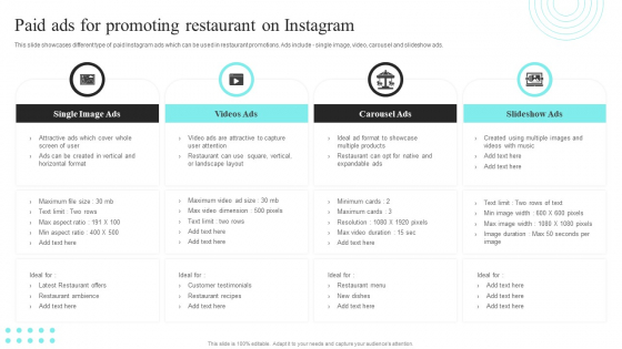 Strategic Promotional Guide For Restaurant Business Advertising Paid Ads For Promoting Restaurant On Instagram Professional PDF