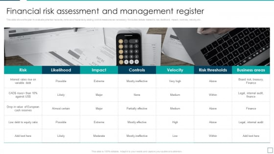 Strategic Risk Management And Mitigation Plan Financial Risk Assessment And Management Register Portrait PDF