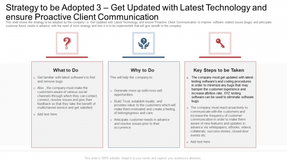 Strategy To Be Adopted 3 Get Updated With Latest Technology And Ensure Proactive Client Communication Ppt Icon Layout PDF Strategy To Be Adopted 3 Get Updated With Latest Technology And Ensure Proactive Client Communication Ppt Icon Layout PDF
