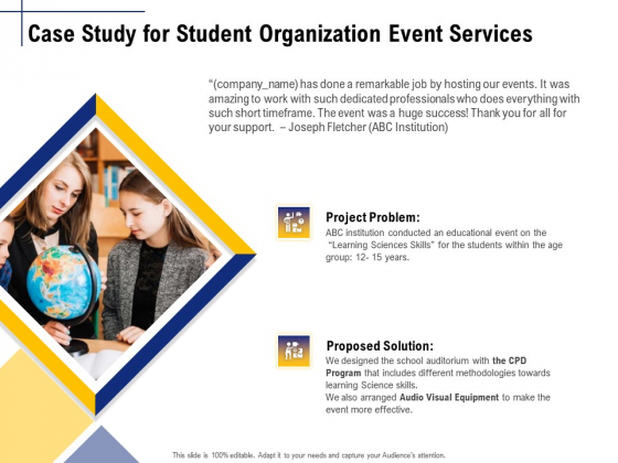 Student Club Event Planning Case Study For Student Organization Event Services Ppt Outline Display PDF