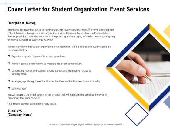 Student Club Event Planning Cover Letter For Student Organization Event Services Ppt Pictures Icon PDF Student Club Event Planning Cover Letter For Student Organization Event Services Ppt Pictures Icon PDF
