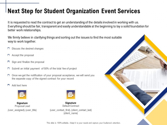 Student Club Event Planning Next Step For Student Organization Event Services Ppt Outline Designs PDF Student Club Event Planning Next Step For Student Organization Event Services Ppt Outline Designs PDF
