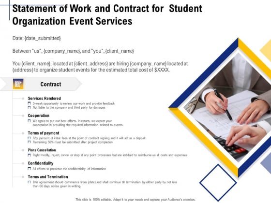 Student Club Event Planning Statement Of Work And Contract For Student Organization Event Services Slides PDF Student Club Event Planning Statement Of Work And Contract For Student Organization Event Services Slides PDF