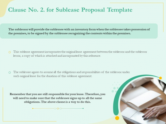 Sublease Agreement Clause No 2 For Sublease Proposal Template Ppt Ideas Example Introduction PDF Sublease Agreement Clause No 2 For Sublease Proposal Template Ppt Ideas Example Introduction PDF