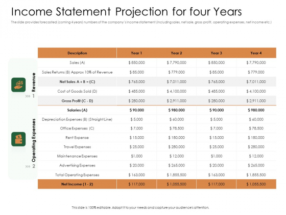 Substitute Financing Pitch Deck Income Statement Projection For Four Years Background PDF Substitute Financing Pitch Deck Income Statement Projection For Four Years Background PDF