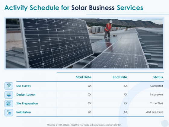 Sun Energy Dealing Activity Schedule For Solar Business Services Ppt Styles Vector PDF Sun Energy Dealing Activity Schedule For Solar Business Services Ppt Styles Vector PDF