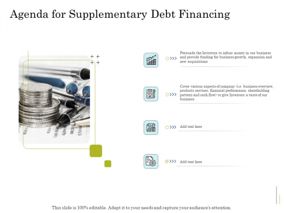 Supplementary Debt Financing Pitch Deck Agenda For Supplementary Debt Financing Topics PDF Supplementary Debt Financing Pitch Deck Agenda For Supplementary Debt Financing Topics PDF
