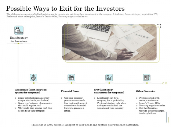 Supplementary Debt Financing Pitch Deck Possible Ways To Exit For The Investors Microsoft PDF Supplementary Debt Financing Pitch Deck Possible Ways To Exit For The Investors Microsoft PDF