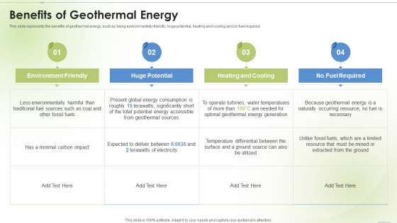 Sustainable Energy Benefits Of Geothermal Energy Ppt PowerPoint Presentation Styles Infographics PDF