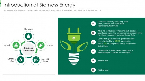 Sustainable Energy Introduction Of Biomass Energy Template PDF