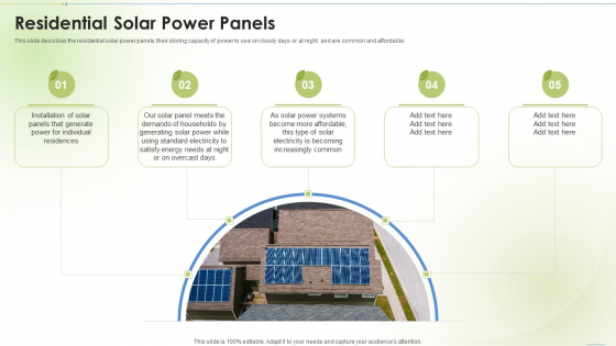 Sustainable Energy Residential Solar Power Panels Ppt PowerPoint Presentation Slides Visual Aids PDF
