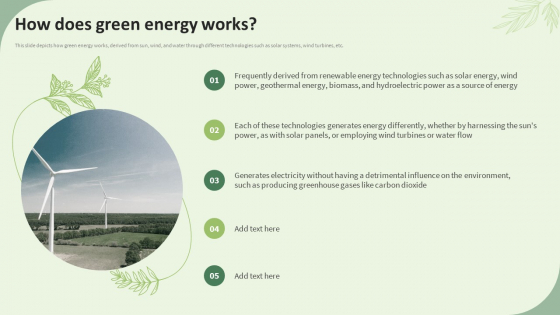 Sustainable Energy Resources How Does Green Energy Works Ppt Summary Show PDF