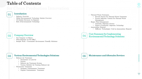 Sustainable Green Manufacturing Innovation Table Of Contents For Clean Production Innovation Portrait PDF Sustainable Green Manufacturing Innovation Table Of Contents For Clean Production Innovation Portrait PDF