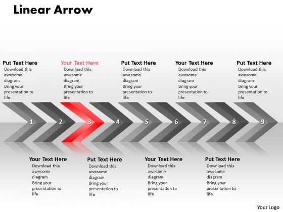 sales powerpoint template linear arrows 9 stages project management