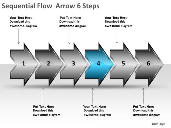 Sequential Flow Arrow 6 Steps Manufacturing Process Diagram PowerPoint Templates