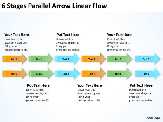 Serial And Parallel Processing 6 Stages Arrow Linear Flow PowerPoint Templates