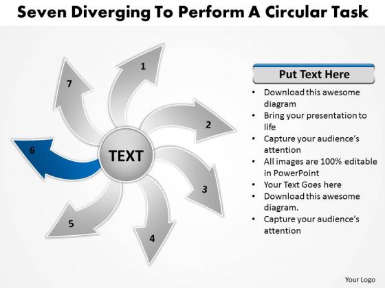 Seven Diverging Steps To Perform A Circular Task Flow Chart PowerPoint Slides Seven Diverging Steps To Perform A Circular Task Flow Chart PowerPoint Slides