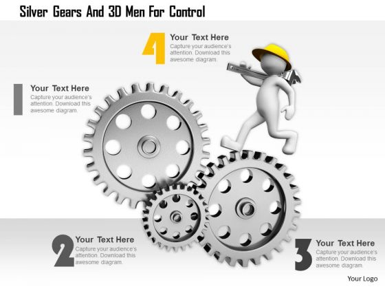 Silver Gears And 3d Men For Control Ppt Graphics Icons