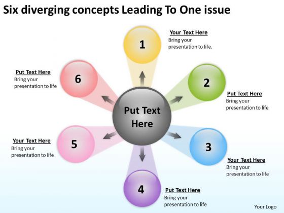 Six Diverging Concepts Leading To One Issue Cycle Process Diagram PowerPoint Slides