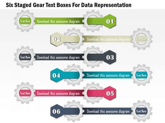 Six Staged Gear Text Boxes For Data Representation Presentation Template Six Staged Gear Text Boxes For Data Representation Presentation Template