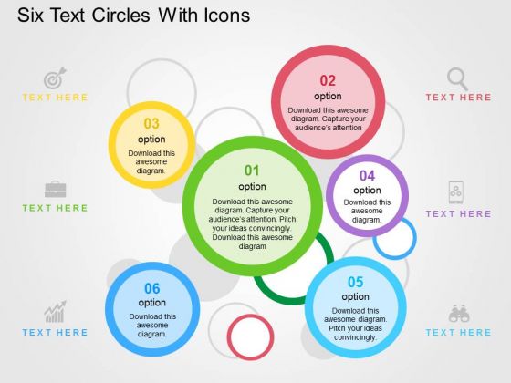 Six Text Circles With Icons PowerPoint Templates