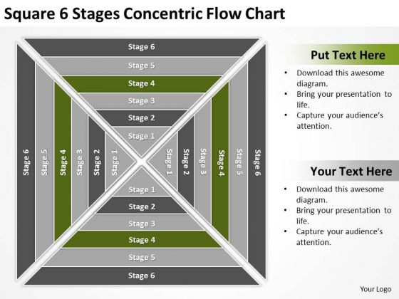 Square 6 Stages Concentric Flow Chart Business Plan PowerPoint Template
