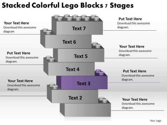 Stacked Colorful Lego Blocks 7 Stages Business Plan PowerPoint Slides