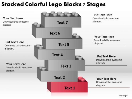Stacked Colorful Lego Blocks 7 Stages Ppt Business Plan PowerPoint Slides